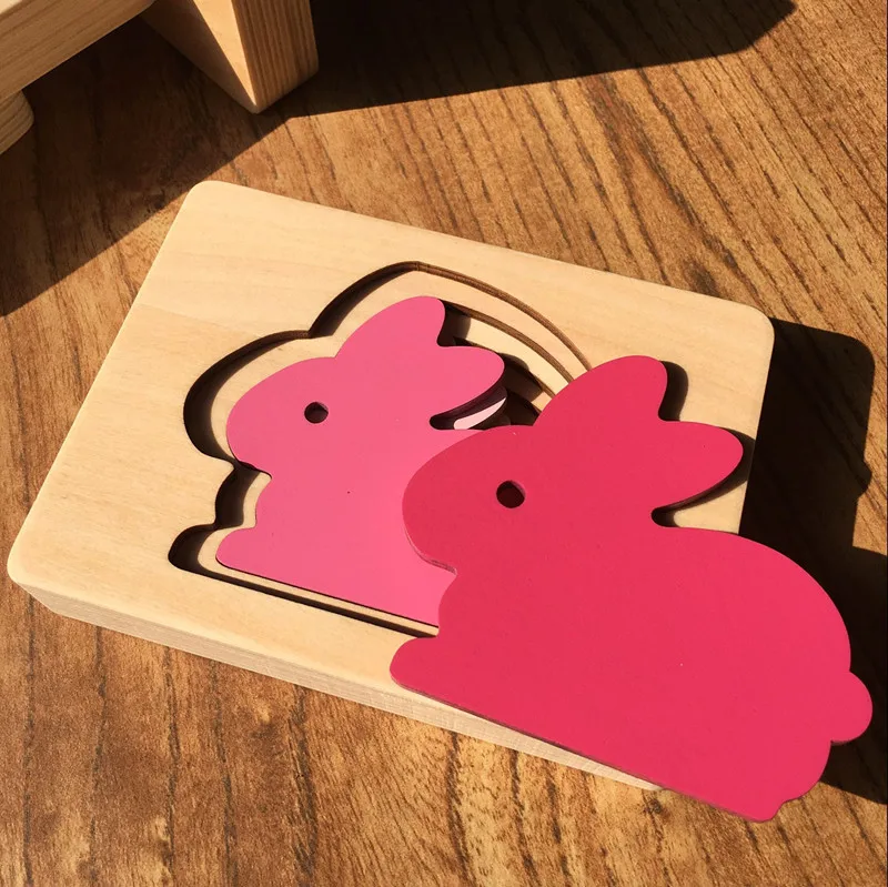 Детские деревянные игрушки для детей мультяшное животное 3D головоломка многослойная головоломка Пазлы детские игрушки Раннее развитие детей развивающие приспособления - Цвет: Розовый