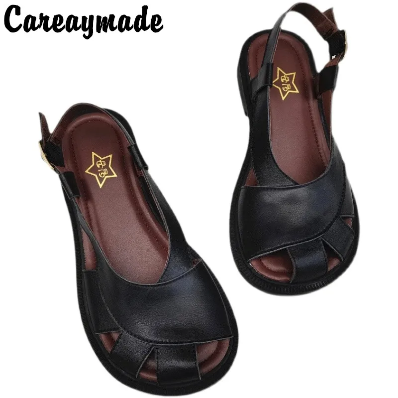 Careaymade-Sandales larges en cuir véritable pour femmes, chaussures décontractées, originales, faites à la main, simples, respirantes, à semelle souple 1 Careaymade-Sandales larges en cuir véritable pour femmes, chaussures décontractées, originales, faites à la main, simples, respirantes, à semelle souple 1