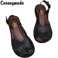Careaymade-Sandales larges en cuir véritable pour femmes, chaussures décontractées, originales, faites à la main, simples, respirantes, à semelle souple 1