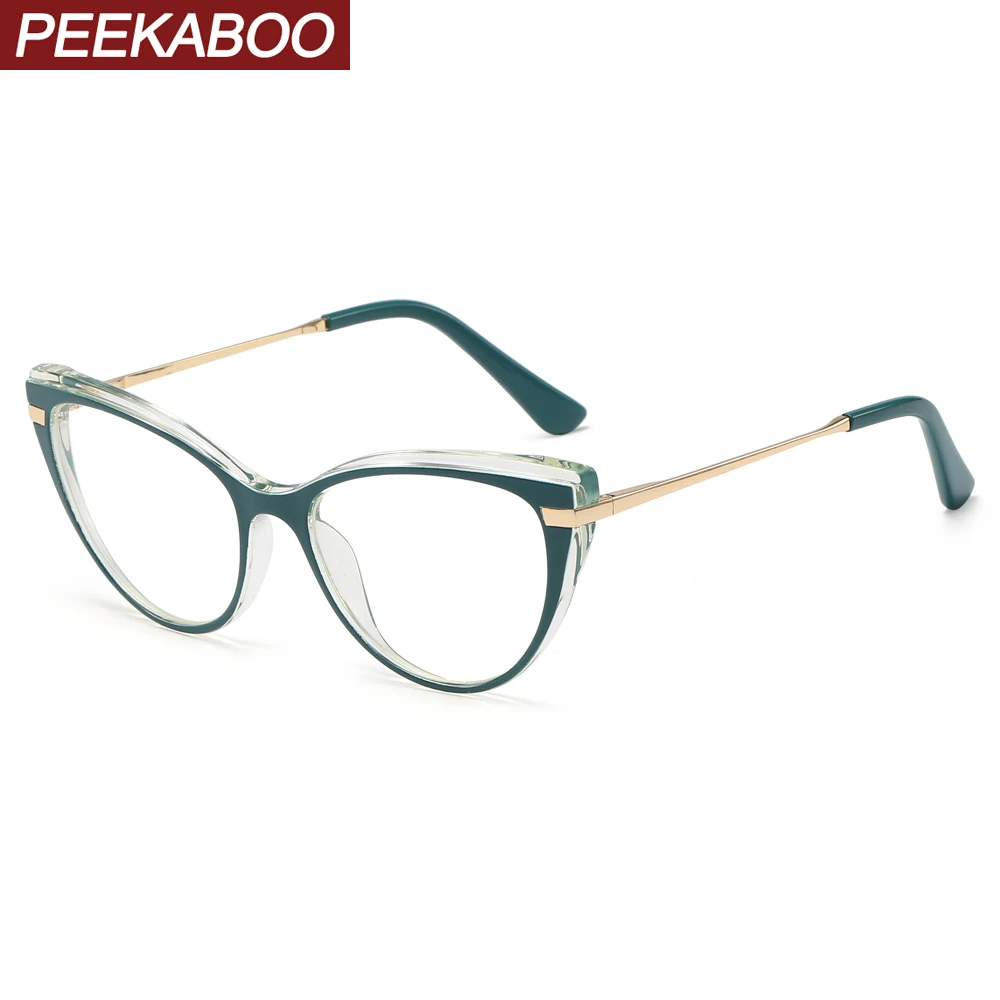 Женские ретро очки кошачий глаз Peekaboo зеленые прозрачные tr90 в оправе по рецепту