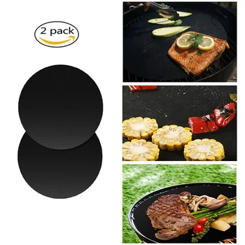 

40x33/40cm 2pcs/set Reusable Non-stick BBQ Grill Mat 0.2mm Thick PTFE Barbecue Baking Liners Cook Pad Microwave Oven Tool