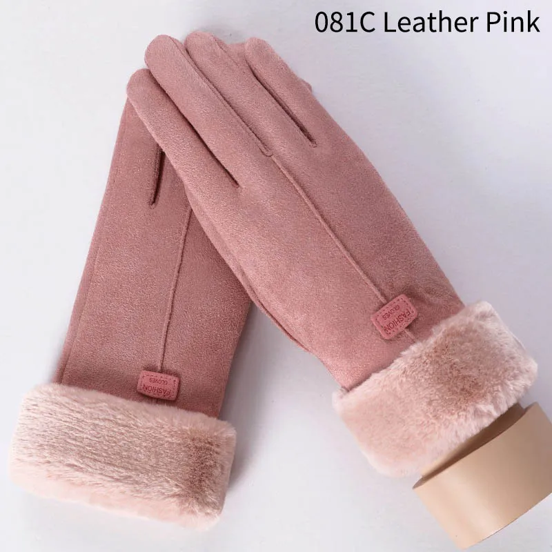 081C Leather Pink Ветрозащитные двухслойные кашемировые уличные дорожные многоцелевые зимние перчатки с защитой от холода 1 пара теплых перчаток только для женщин - Цвет: 081C Leather Pink