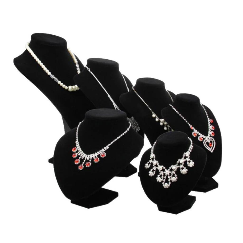 Black Velvet Wooden Necklace Display Bust Stand Mannequin Jewelry Holder for Necklaces Chain Choker Pendant Jewelry Packaging