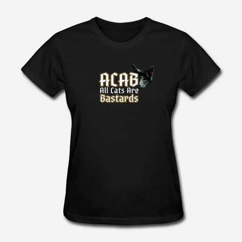 Women-Black Новое поступление, футболка с надписью "All Cats Are Bastards Acab", хлопок, круглый вырез, кавайная футболка размера плюс S-5xl, уличная одежда, топ, футболка - Цвет: Women-Black