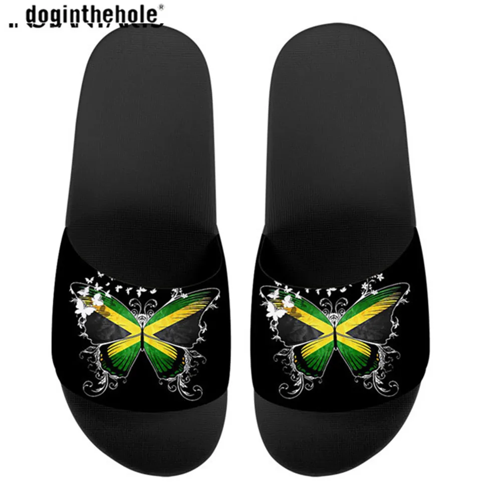 

Doginthehole Summer Slipper Jamaica Flag Butterfly Print Women Girl Indoor Bath Sandal Flat Flip Flop for Swimmimg