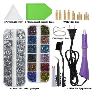 

Hot Sale New Set 7200pcs Hot Fix Rhinestone Set ES/EU Hotfix Applicator Crystal Glass Rhinestone Set Iron-on Wand Strass Hot Fix