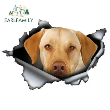 

EARLFAMILY 13cm x 8.8cm Yellow Lab Car Sticker Torn Metal Pet Dog Decal JDM Motorcycle Car Bumper Decor Labrador Graphic