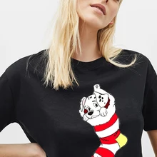 

Disney Funny 101 Dalmatians Christmas T-shirt Women Cartoon Graphic Top Tee Shirt Ladies Fashion 2022 New Year Female Clothing