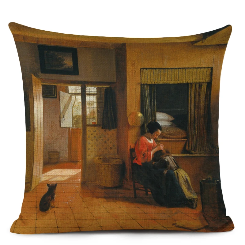 Vermeer, картина маслом, художественное украшение, наволочка для подушки, для девочек, с жемчугом, серьги, с принтом, наволочка, льняная наволочка для подушки, для домашнего декора