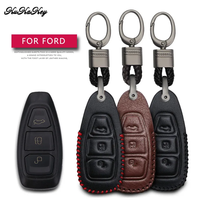Кожаный чехол для автомобильных ключей, защитный чехол для Ford Mondeo Mk4 Focus Kuga Fiesta Fusion Ecosport, автомобильный брелок для ключей