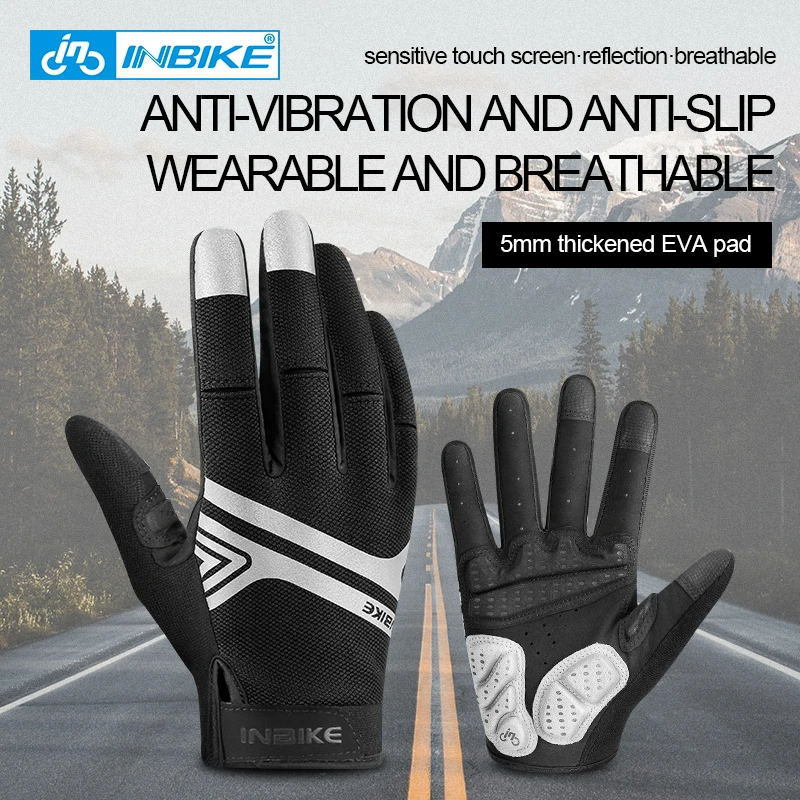 Cycling-Gloves Full-Finger-Reflective Sport Winter INBIKE Touch-Screen Shockproof Spring