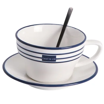 

Nordic Minimalist Ceramic Coffee Cup with Spoon White Office Afternoon Tea Cups High Quality Espresso Cup and Saucer MM60BYD