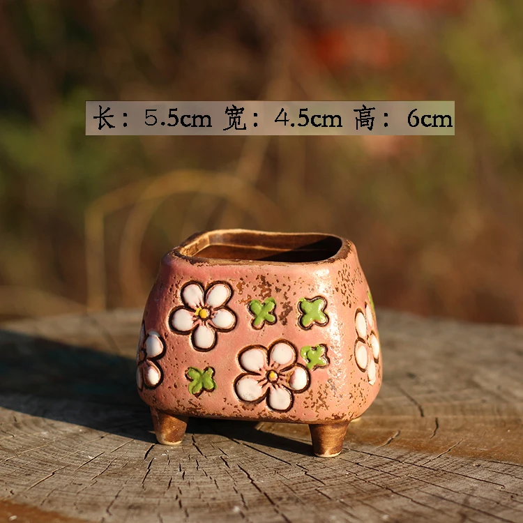 03- Korean Simple Fleshy Flower Pot Ceramic Hand-painted Fresh Thumb Pot Coarse Pottery Permeable Pot Peach Egg Flesh Flower - Цвет: 03-