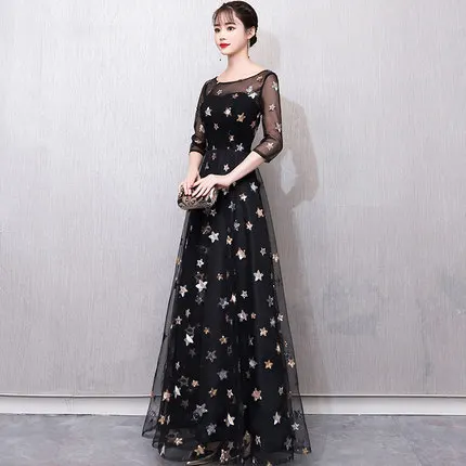 

Black And White with Pattern Evening Dress Women's 2019 New Style Banquet Nobility Elegant Host Long Elegant Debutante Party Sli