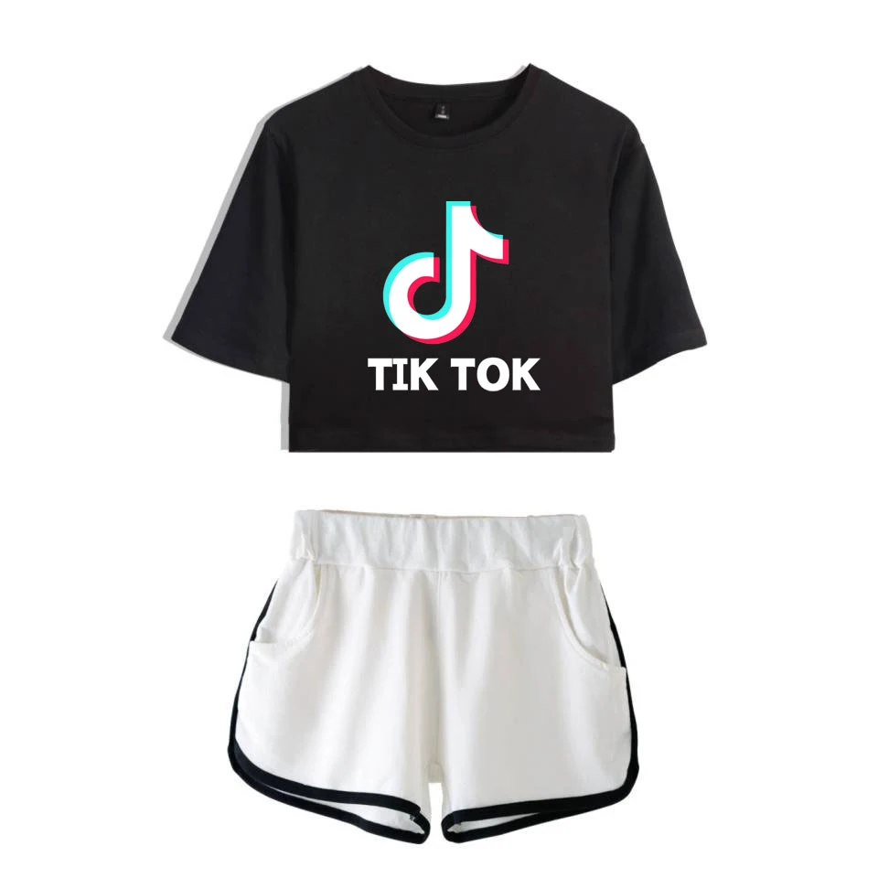 

Tik tok software print 2019 New Summer Kpops Women Two Piece Set Shorts And lovely T-shirts Clothes Hot Sale Harajuku Print