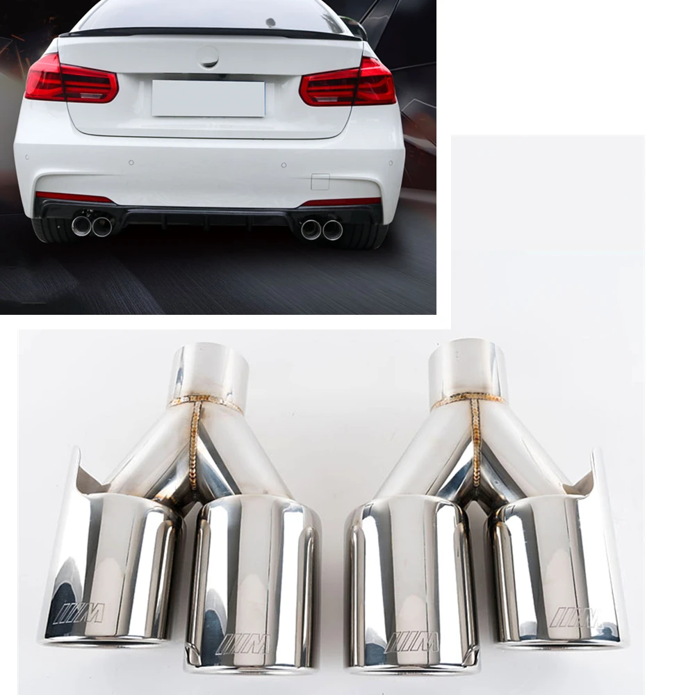 

4 Tips Exhaust Muffler Tip Pipe For BMW Universal Stainless Steel 2X Stainless Steel Dual Exhaust Tip for BMW