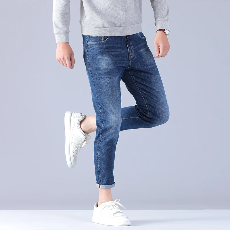 New Fashion Men Jeans Business Casual Light Blue Elastic Force Fashion Denim Jeans Trousers Male Brand Pants