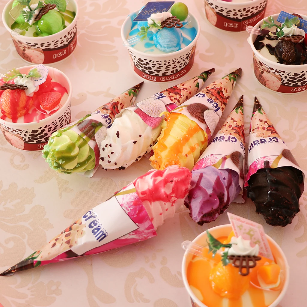 6pcs/Lot Artificial Ice Cream Cone Realistic Food Festive Party Supplies for Bakery Shop Window Display