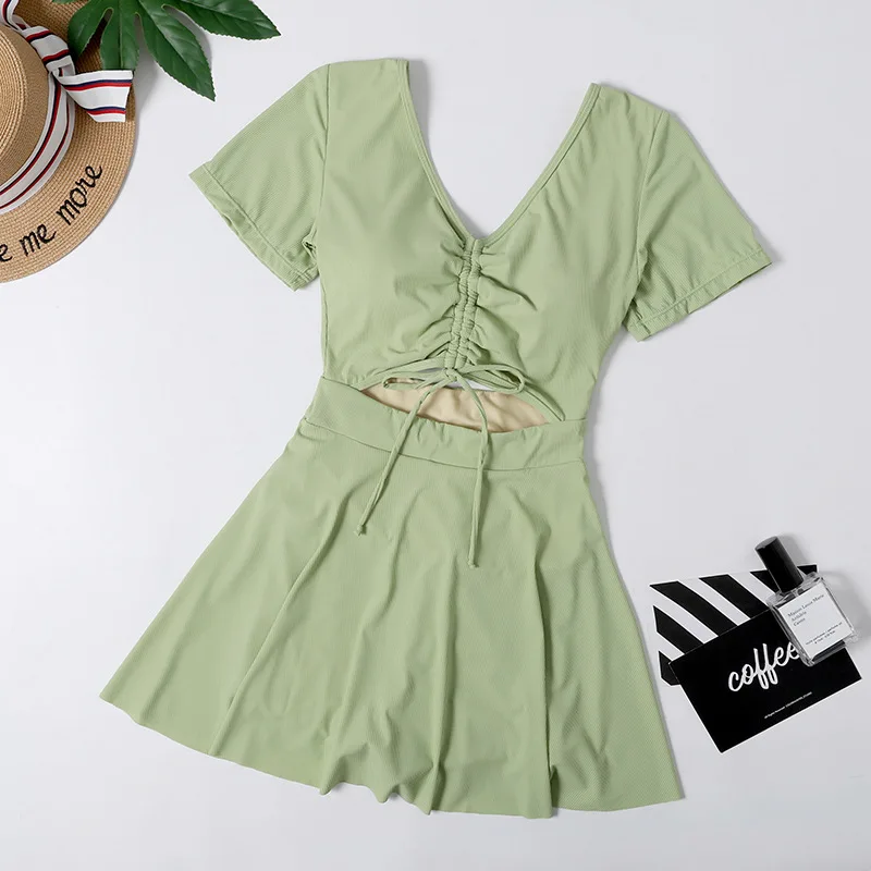 Trajes De Bano Mujer, купальный костюм для женщин, одежда для плавания размера плюс, закрытые бикини, Badpak, модный Цельный купальник, Летний Бикини - Цвет: Зеленый