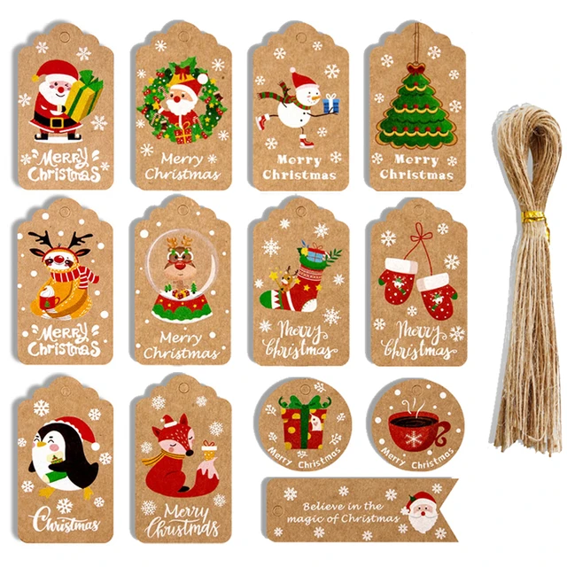 Christmas Gift Tags Stickers 99 Pcs Christmas Name Tag Stickers Adhesive  Kraft Paper Holiday Tags with 9 Different Designs Christmas Tags to from