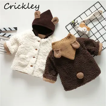 

Winter Warm Plush Lambs Girls Boys Coats Cute Bear Hooded Patchwork Kids Jackets Outerwear Children Clothing Toddler Clothes