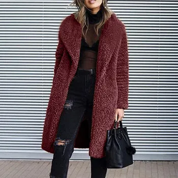 

Women Winter Warm Artificial Wool Coat Open Front Long Coat Outwear Women Warm Jacket chaqueta reflectante mujer 9.19