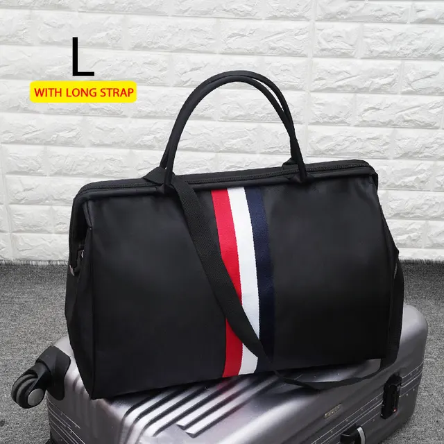 Women Overnight Weekend Fitness Bag Ladies Stripe Yaga Big Travel Bag Light Men Foldable Outdoor Bags Korean 2021 XA37WB Black red L strap