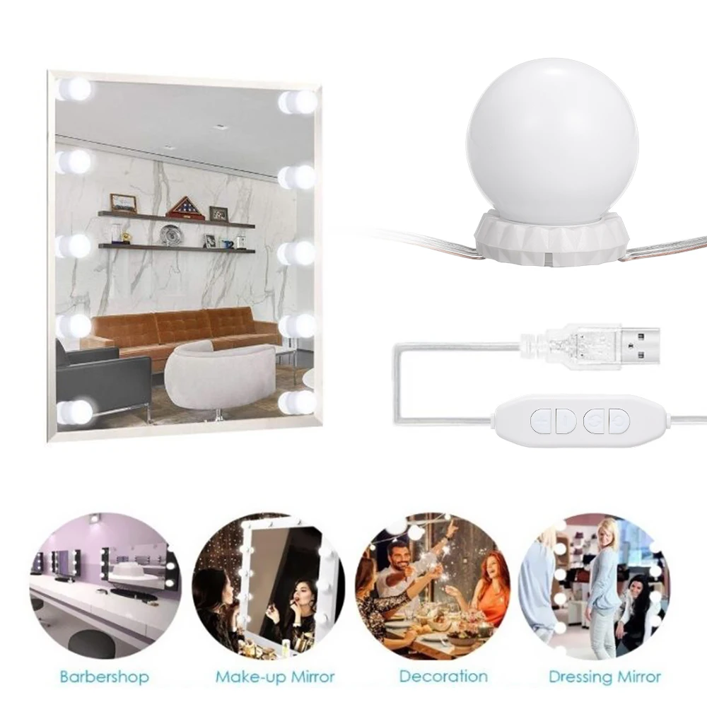 Косметический СВЕТОДИОДНЫЙ зеркальный светильник s Kit с 10 лампами, регулируемая яркость 10 и 3 режима, светильник ing USB, зеркальный светильник для макияжа