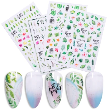 

1pc Summer Fruit Glitter Nail Decals Stickers Gold Black White Leaf Manicures Foils Geometric Slider Nail Art Adhesive Decor