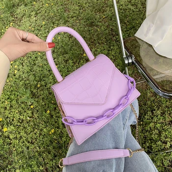 

Small Square bag 2020 Fashion New Quality PU Leather Women's Acrylic chain Handbag Party Clutch Ins Chic Shoulder Messenger Bags