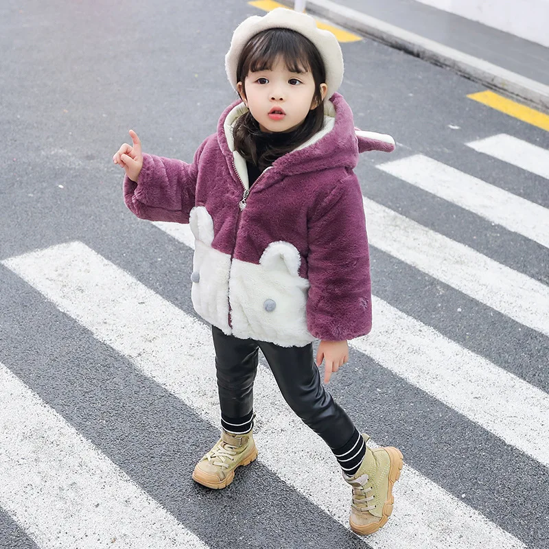 Flannel Kids Coat Baby Girls Winter Jacket Coat Thick Warm Winter Clothes for Girls Hooded Jacket Outerwear for Toddler Baby Gir - Цвет: Лаванда