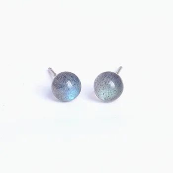 

925 Sterling Silver Stud Earrings For Women Natural Colorful Blue 6mm Labradorite Moon Light Stone Brincos Fine Jewelry Bijoux