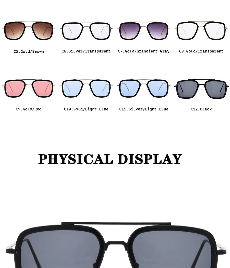 AIMISUV Tony Stark, квадратные солнцезащитные очки, Железный человек, Робер, прозрачные очки, фирменный дизайн, очки для вождения, металлическая оправа, солнцезащитные очки, UV400