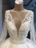 Liyuke Real Photos A Line Wedding Dress Ivory Satin Skirt Full Sleeve  Bling Bling Plearls Bridal Dress 3