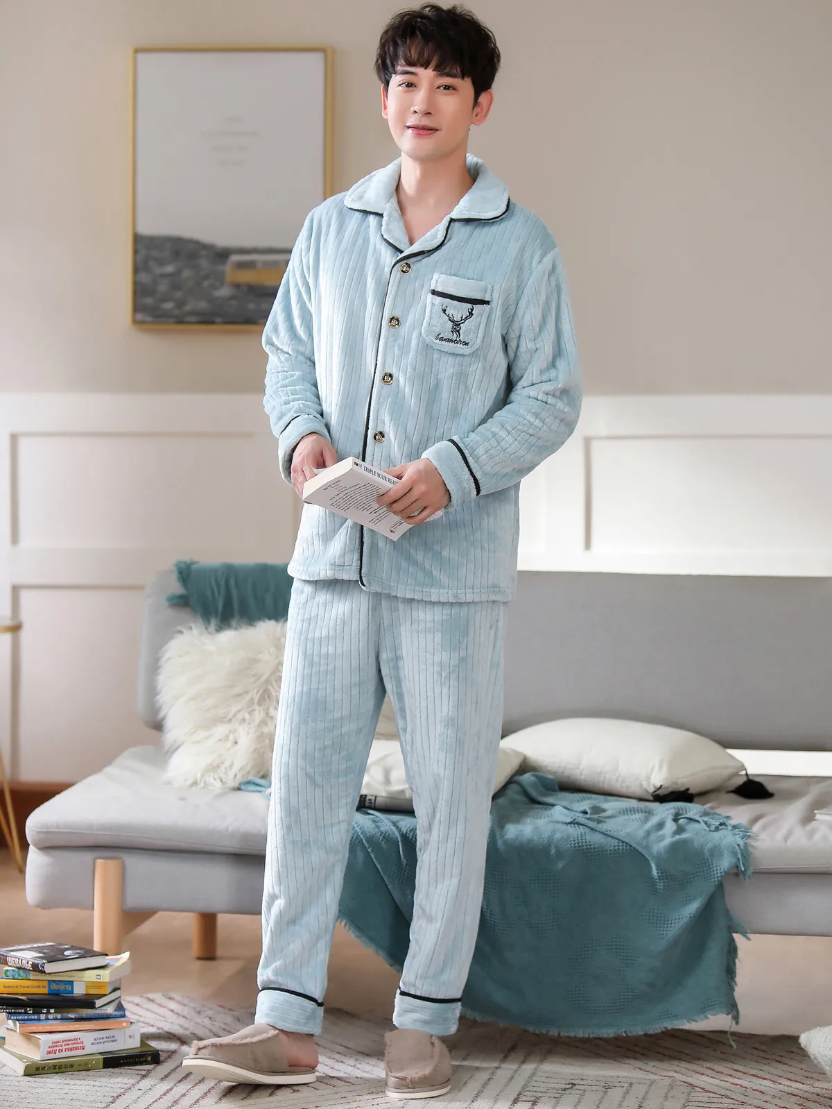 Winter Men Thicken Warm Soft Flannel Pajamas Sets Male Long Sleeve Pijama Casual Sleepwear Homewear Leisure Home Pyjama Clothing mens silk pajamas short set