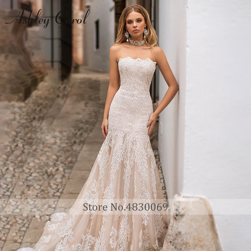 Mermaid Wedding Dresses With Detachable Train Boat Neck Full