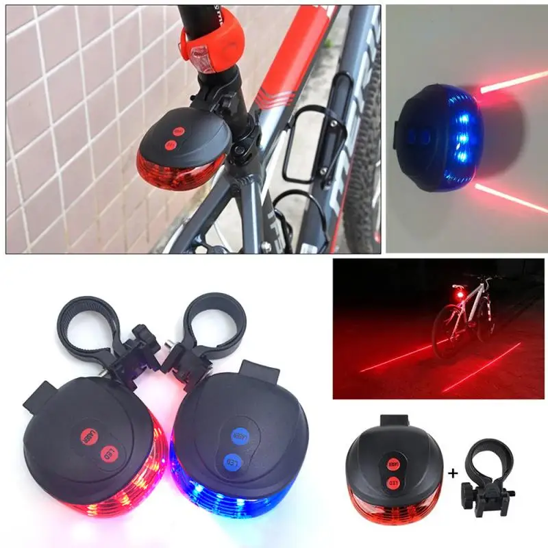 Luz de la bicicleta LED luz trasera luz de seguridad trasera advertencia ciclismo Luz Portátil estilo de la Batería 2 láser + 5 luz LED intermitente Luz de cola