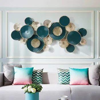 

European Wrought Iron Wall Hanging Decorative Lotus Leaf Crafts Ornaments Home Wall Sofa Background Metal Mural Decoration Art