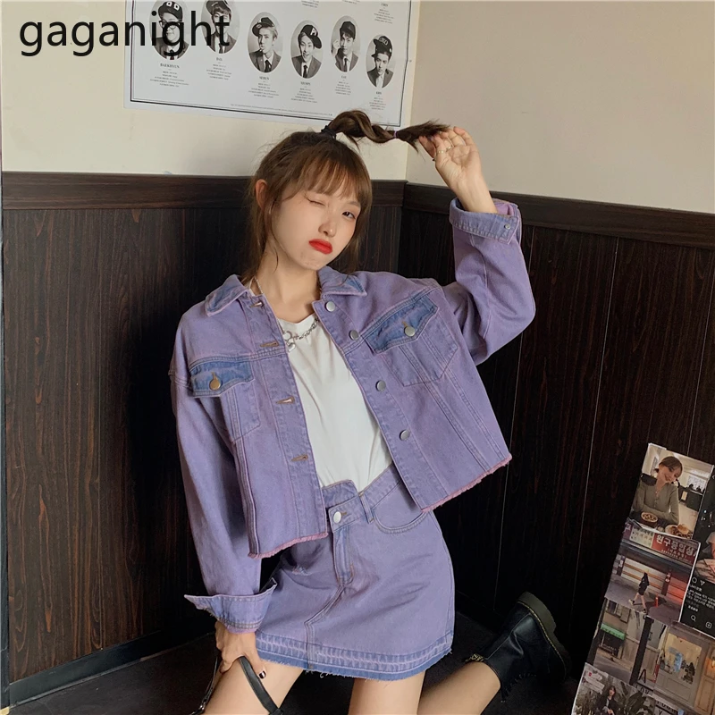 Женский джинсовый костюм Gaganight винтажный комплект из двух предметов короткая