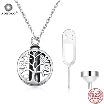 

AOBOCO 100% Real 925 Sterling Silver Life of Tree Urn Necklaces for Ashes Memorial Pet Ashes Cremation Pendants Keepsake Jewelry