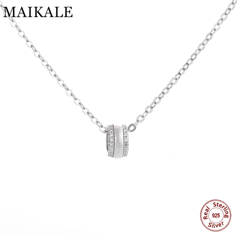 

MAIKALE Luxury 925 Sterling Silver Necklace O Chain Cubic Zirconia Round Circle Pendants Necklaces for Women Girls Jewelry Gifts