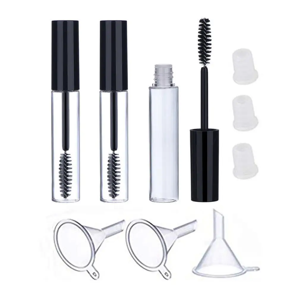 9pcs/set 10ml Empty Mascara Tube Eyelash Cream Vial Liquid Bottle Cosmetic Container with Leakproof Black Cap Contains Funnel