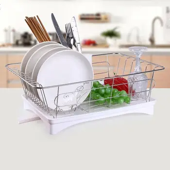 

Kitchen Dish Rack Drainer 304 Stainless Steel Storage Organizer Single Layer Bowl Drying Plate Shelf Sink Knife Fork Container