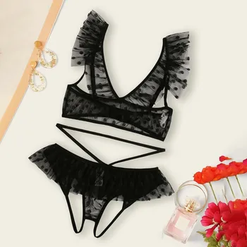 

pijamas women sexy lingerie pyjamas Women Plus Size Lace Lingerie Bra+Thong Underwear Set Black Sleepwear пижама женская