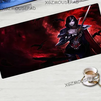 

XGZ Red Gaming Mouse Pad Large Lock Edge Female Swordsman Fiora Armor Rubber Table Mat Crow Fabric Non-slip for Lol 90x40