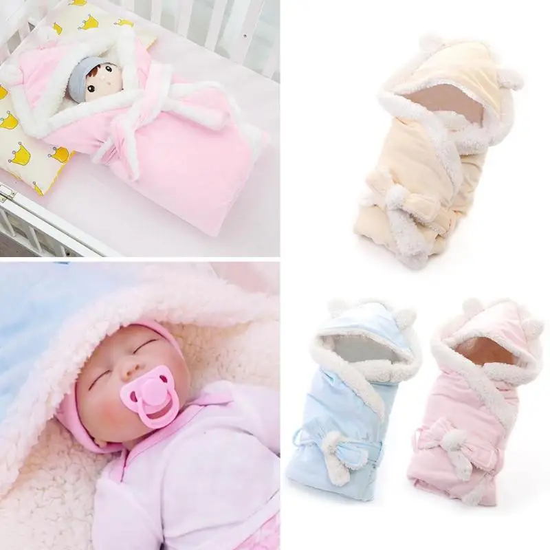 Lovely Thick Baby Sleeping Bags Polyester Cotton Lamb Fabric Newborn Swaddle Envelope Soft Infant Stroller Blankets