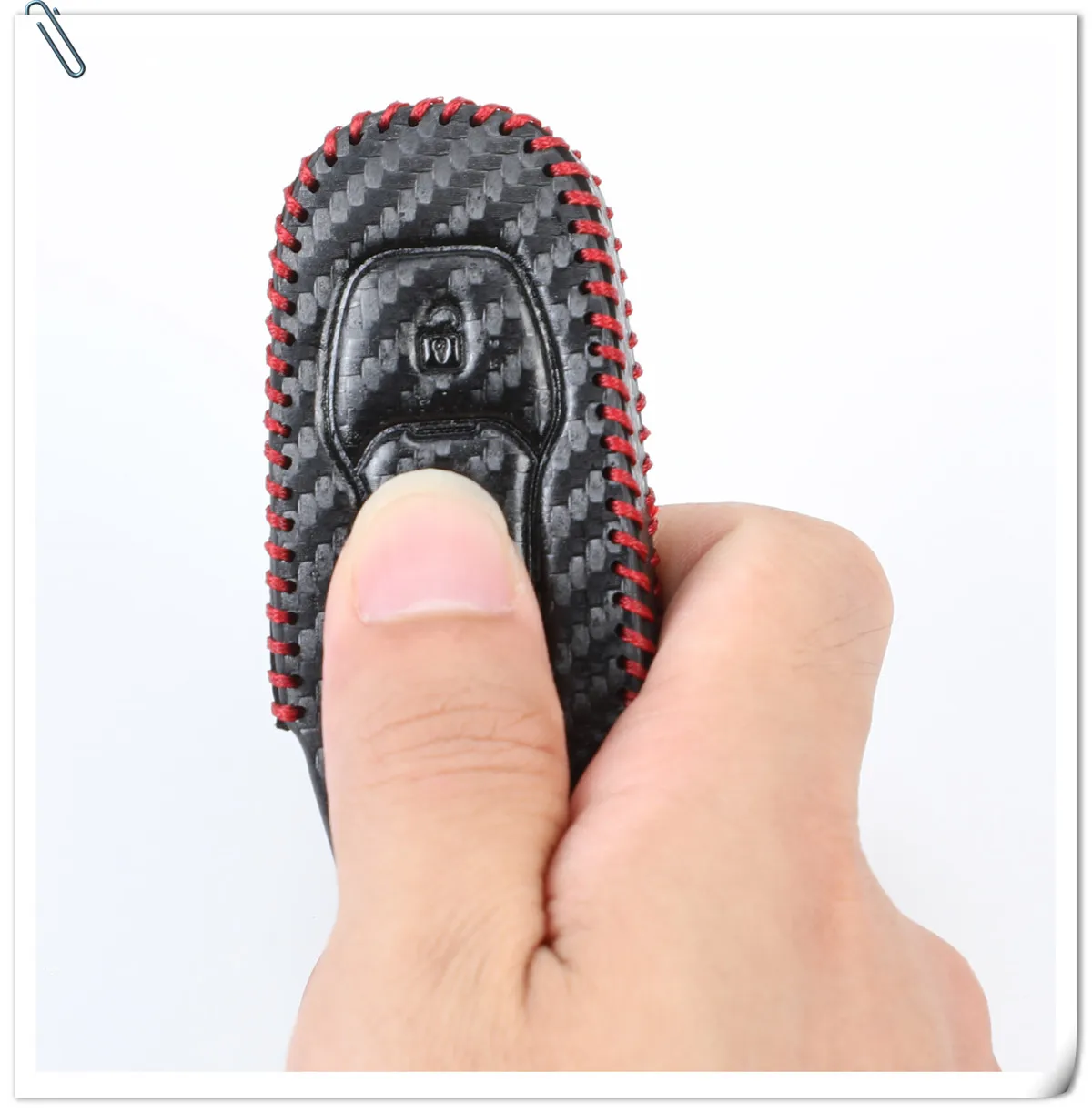 Custodia in pelle di carbonio per auto Smart Remote Key Case copertura protettiva per coperture chiave per Ford Edge Mondeo Mustang portachiavi portachiavi - H085d5125fa974c308839001193543d09M