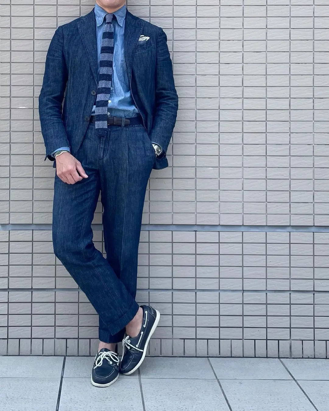 2 Pieces Men Suits Fashion Denim Fabric Single Breasted Casual Style Suits Handsome Party Coat+Pant