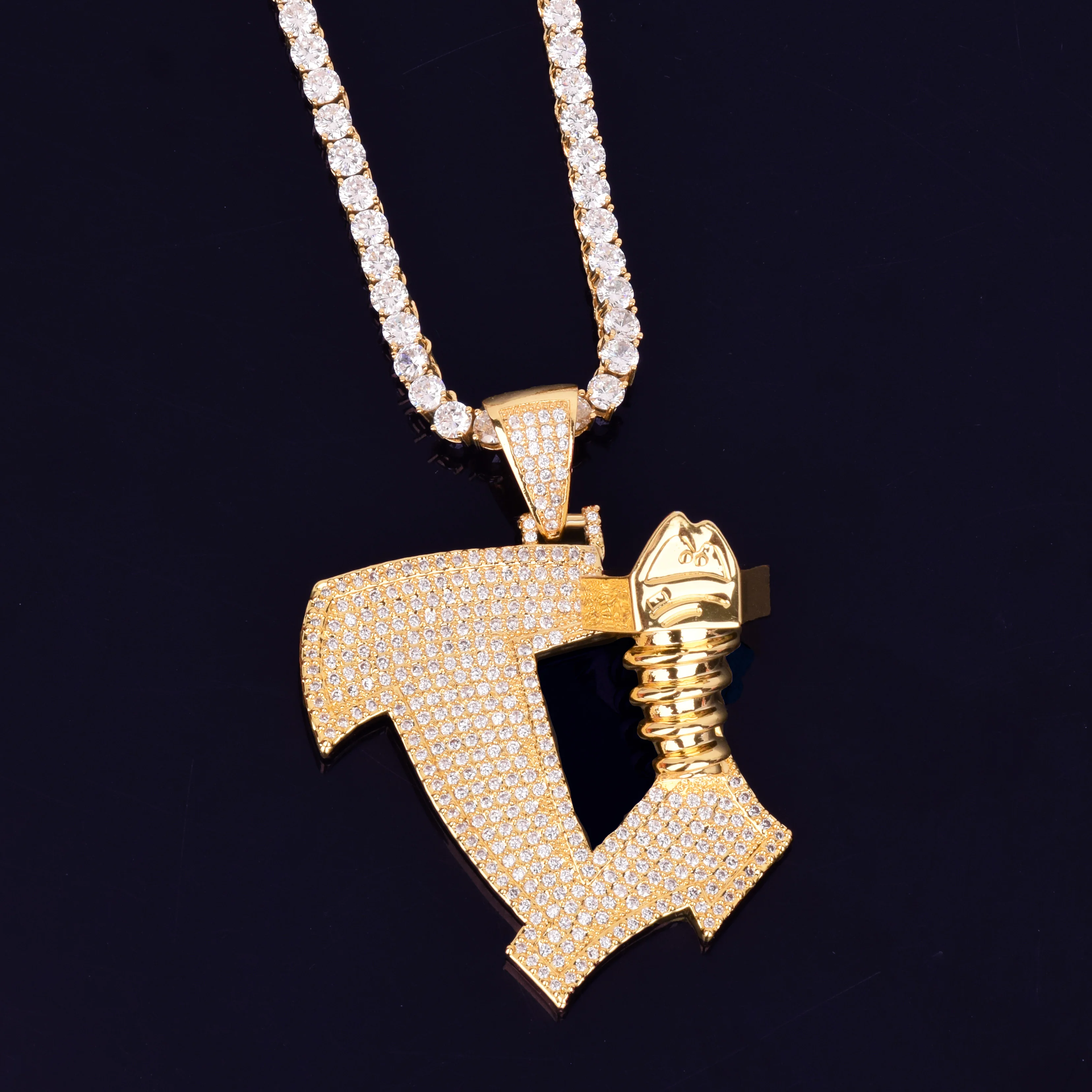 Золотой Винт буквы Форма ожерелья и Подвеска Шарм с теннисной цепочкой Bling кубический циркон мужские Хип Хоп рок ювелирные изделия