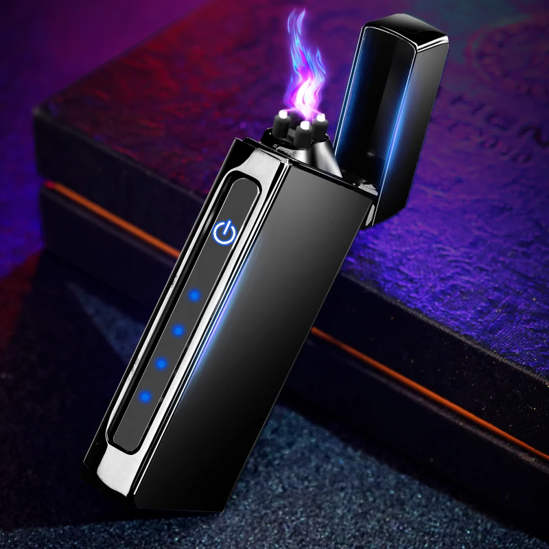 

2019 Double Arc Plasma USB Pulse Windproof Lighter Metal fingerprint Electronic smart display power Lighters Gifts for friend